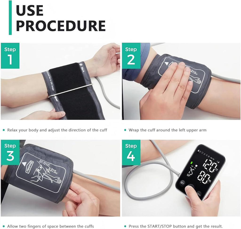 Blood Pressure Monitor Upper Arm Monitors for Home Use BP Machine Sphygmomanometer with 2x120 Reading Memory
