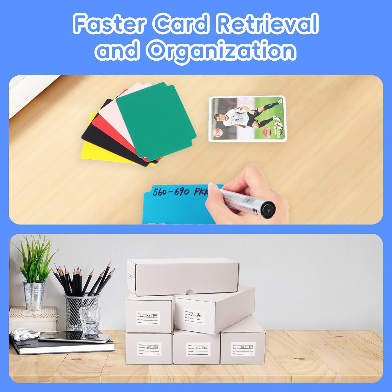 Bulk Card Storage Boxes, 6-Pack Holds 3,600 Cards for Trading Cards | Store 3,600 cards with dividers, labels and 3