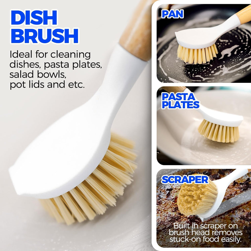 6 Pack Dish Brush Scouring Pad Set with Bottle Brush, Dish Brush, Palm Scrub Brush and Straw Brush, Dish Scrubber