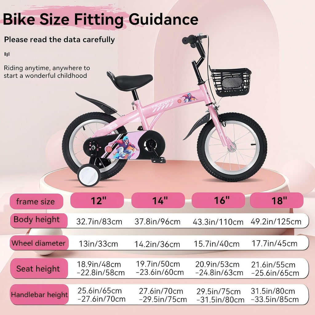 16 18 inch Sporty Kids Bike with Training Wheels and Stand Adjustable Saddle Suitable for Boys and Girls Aged 4-8