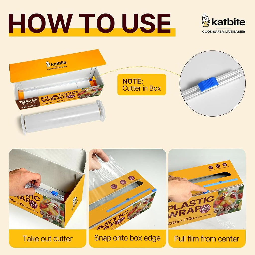Plastic Wrap with Slide Cutter, 12 in x 1200 sq ft Cling Wrap