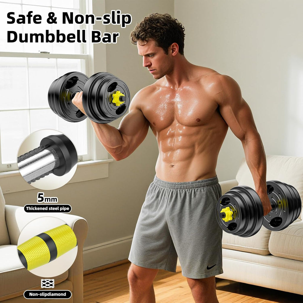 Adjustable Dumbbell Set, 10-90lbs Free Weights with Connector – 4 in 1 Dumbbells, Barbell, Kettlebell & Push Up