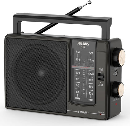 J03 AM FM Radio Portable Plug in Wall or AA Battery Operated for Home/Outdoor, Large Speaker Excellent Sound and