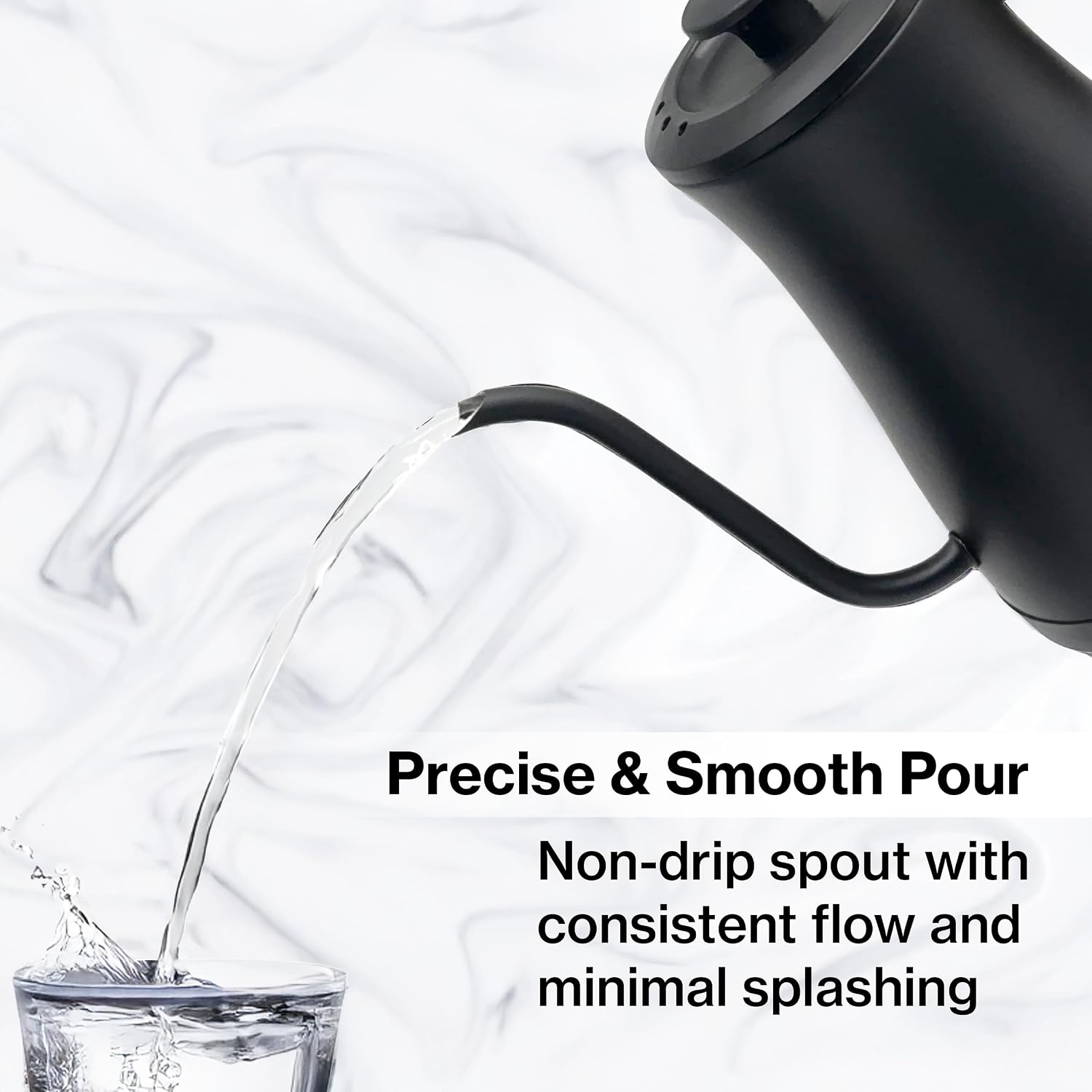 1.0L 1500W Gooseneck Electric Kettle - Stainless Steel Interior - Rapid-Boil - Auto Shut-Off, Boil-Dry Protection