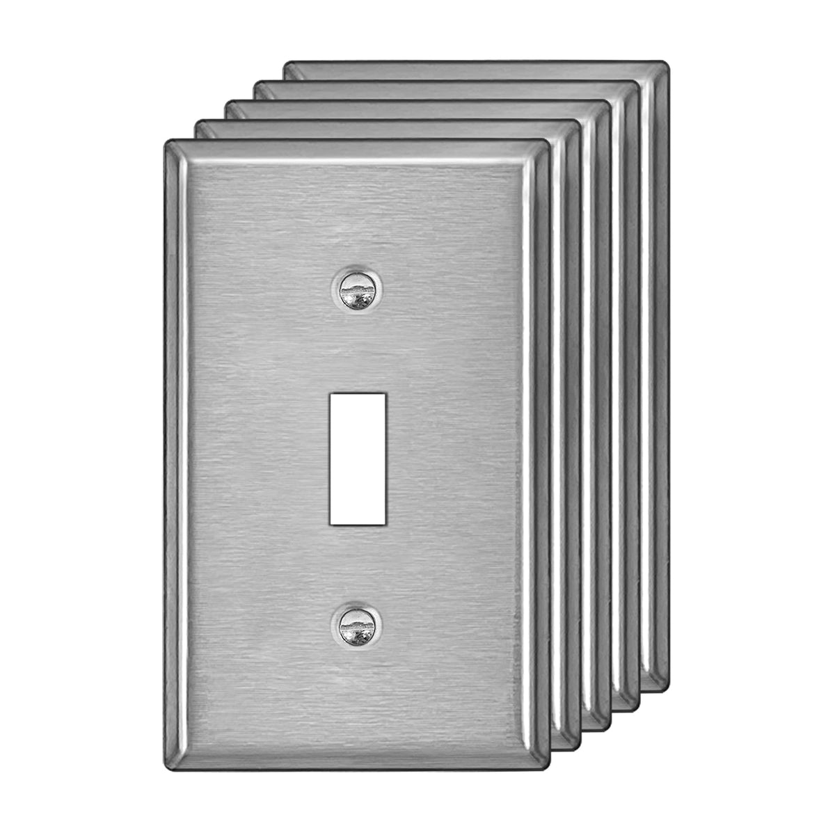BESTTEN 5 Pack 1-Gang Toggle Metal Wall Plate, Standard Size, Silver