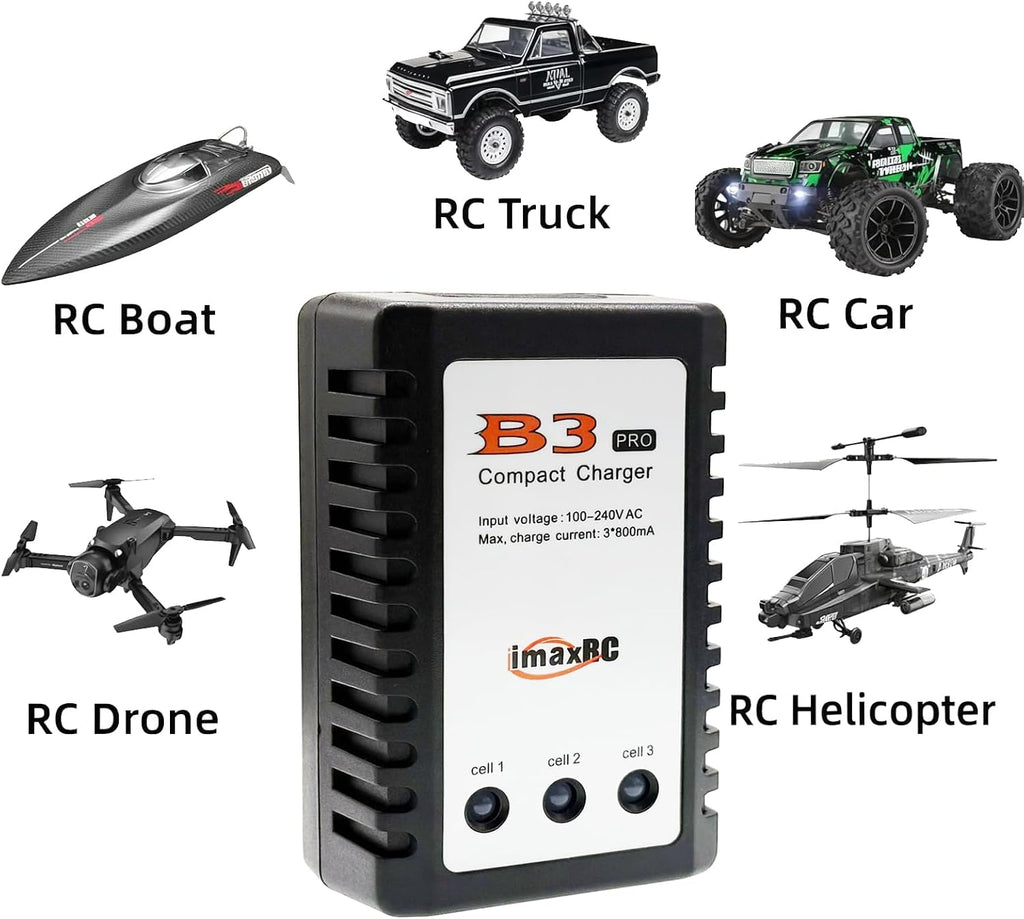 B3 Lipo Battery Charger 2S-3S RC Balance Charger with XH3P XH4P Plug for RC Car Batteries Drone Boat Airplane Truck