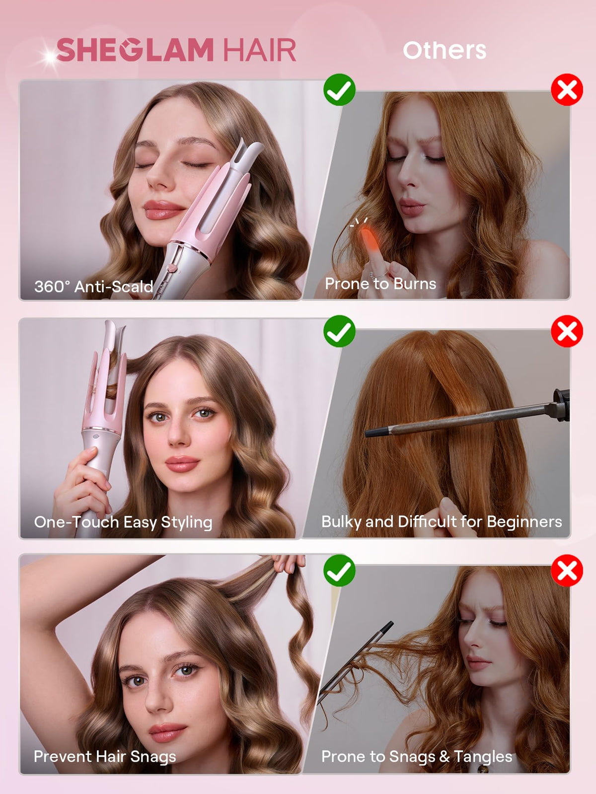 Automatic Curling Iron (Pink, 1.25 inch)
