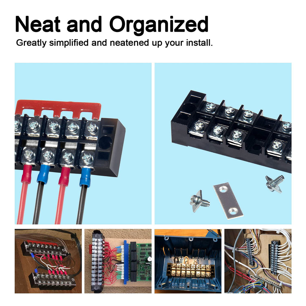 Terminal Block, 8/10/12 Circuit 25A Dual Row Screw Terminal Strip 6 Set