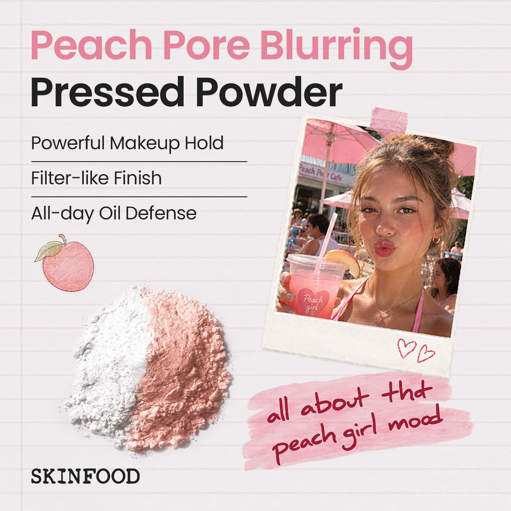 SKINFOOD Peach Cotton Pore Blur Pact - Sebum Control Pack with Silky Texture - Long Lasting Makeup Fixing - Pore