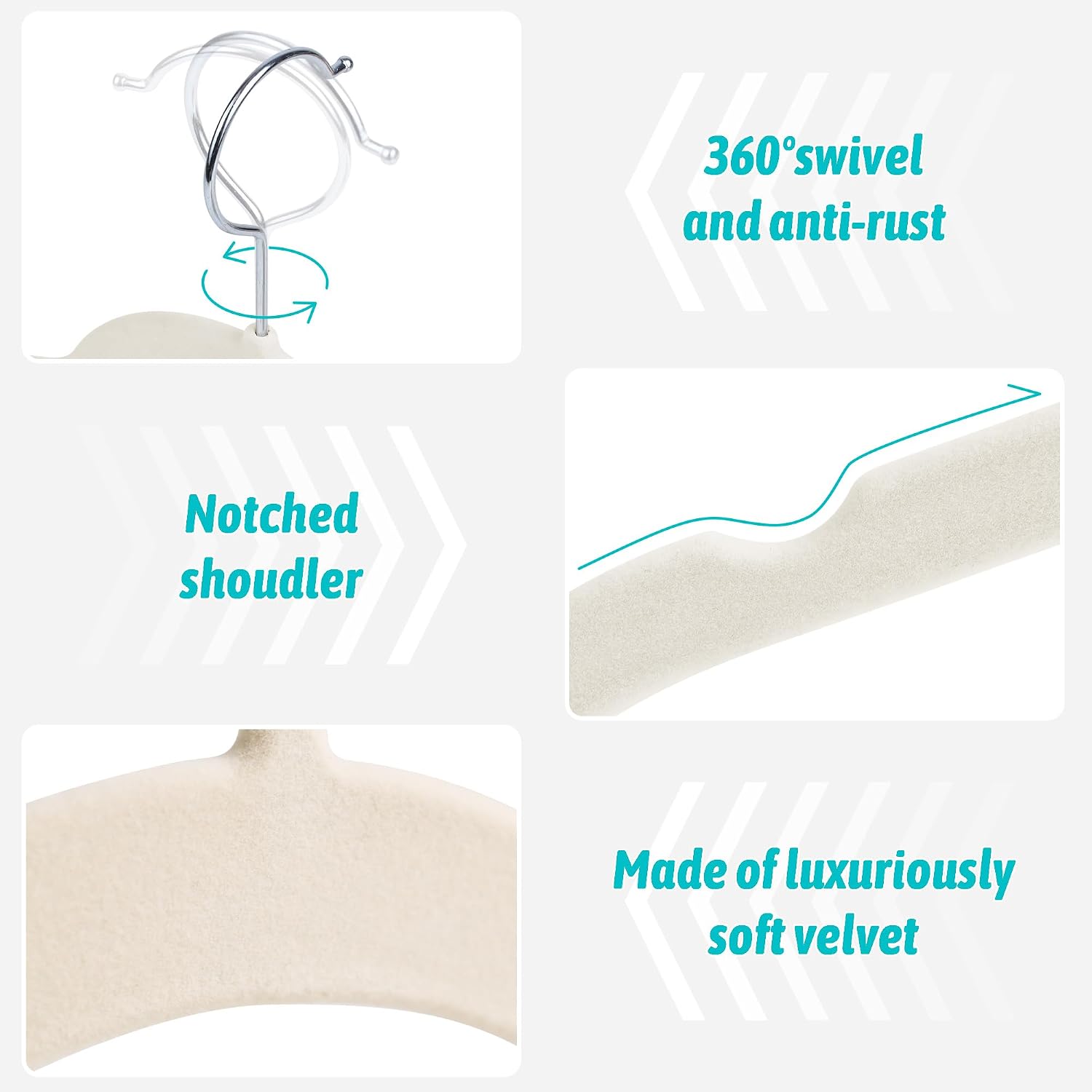 Velvet Hangers 30 Pack, Non-Slip Slim Felt Clothes Hangers Beige | Space-Saving Closet Organization; Flocked Surface;