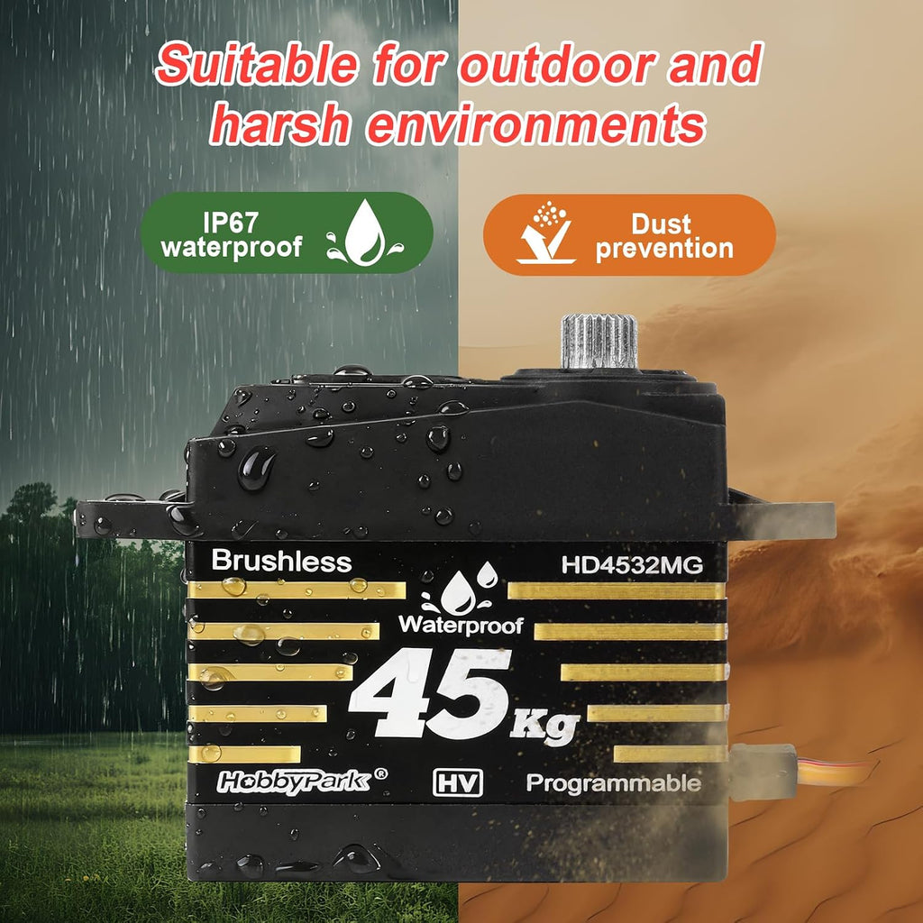 Waterproof 45KG High Torque Servo Motor 8.4V HV RC Servo Brushless Metal Gear Digital Servo with 25T Servo Horn for