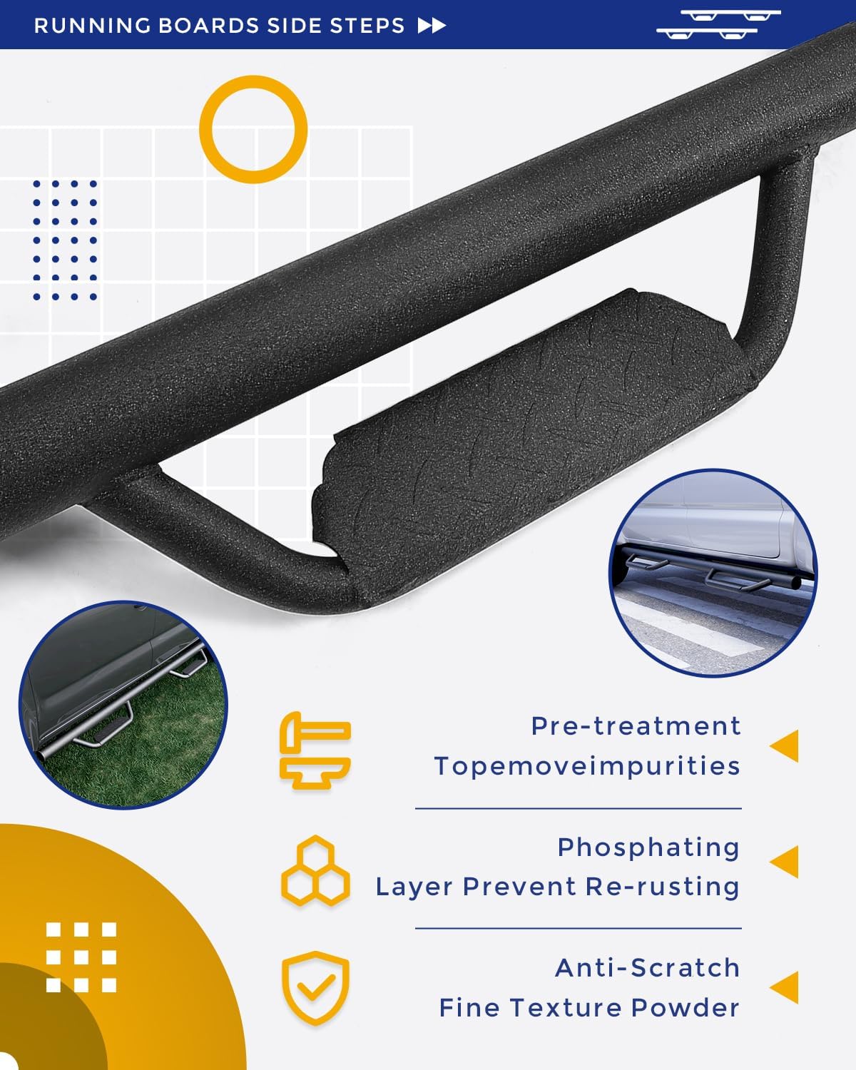 ECOTRIC Running Boards Compatible with 2005-2023 Toyota Tacoma Double Cab with 4 Full Size Nerf Bars Door Dropped Side Steps Hoop (Matte Black)