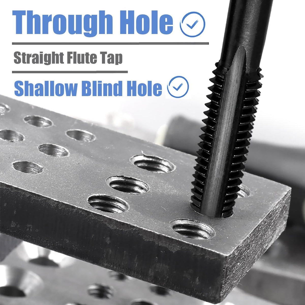 Mesee 14 Pieces Thread Tap Combination Set Nitriding Coated HSS Straight Flute Thread Screw Taps SAE Size Machine Drill Thread Tapping Tool 6-32NC to 1/2-13NC