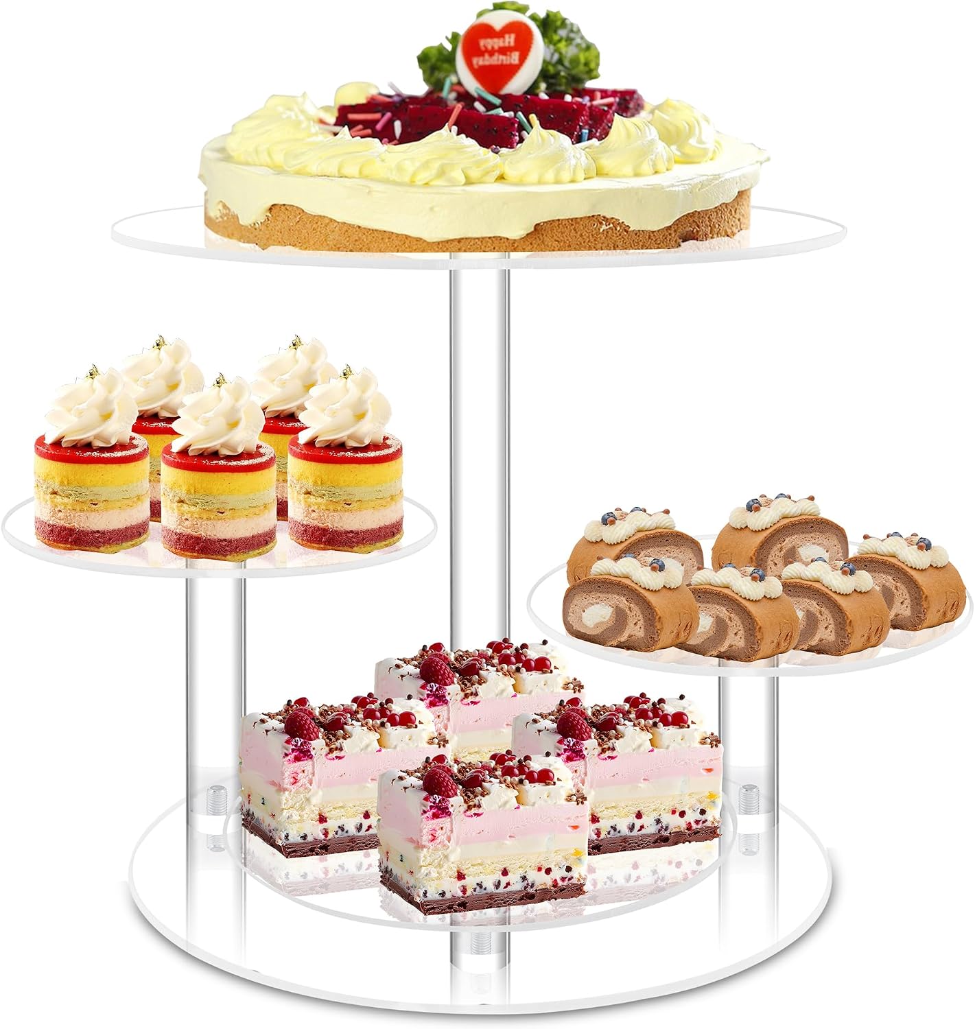 Acrylic Cupcake Stand, 4 Tier Round Cake Stand, 12 in Cake Stand for Dessert Table, Clear Cake and Cupcake Stand