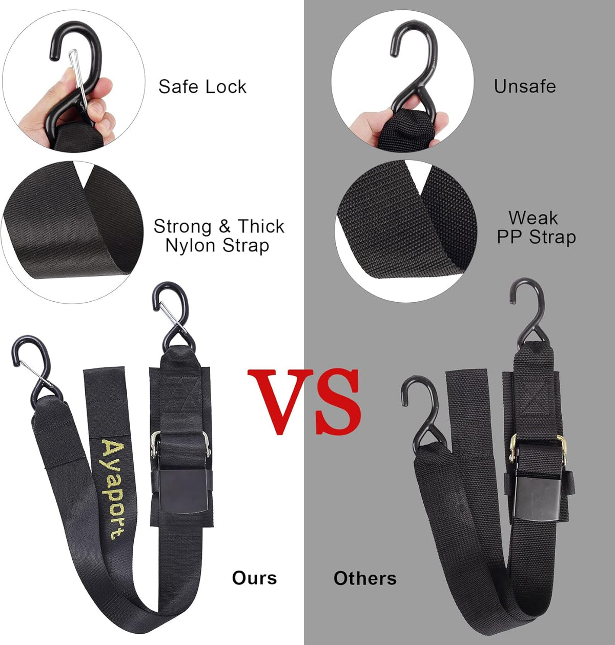 Ayaport Boat Tie Down Straps to Trailer 2 inch x 4ft Boat Straps, 2PK