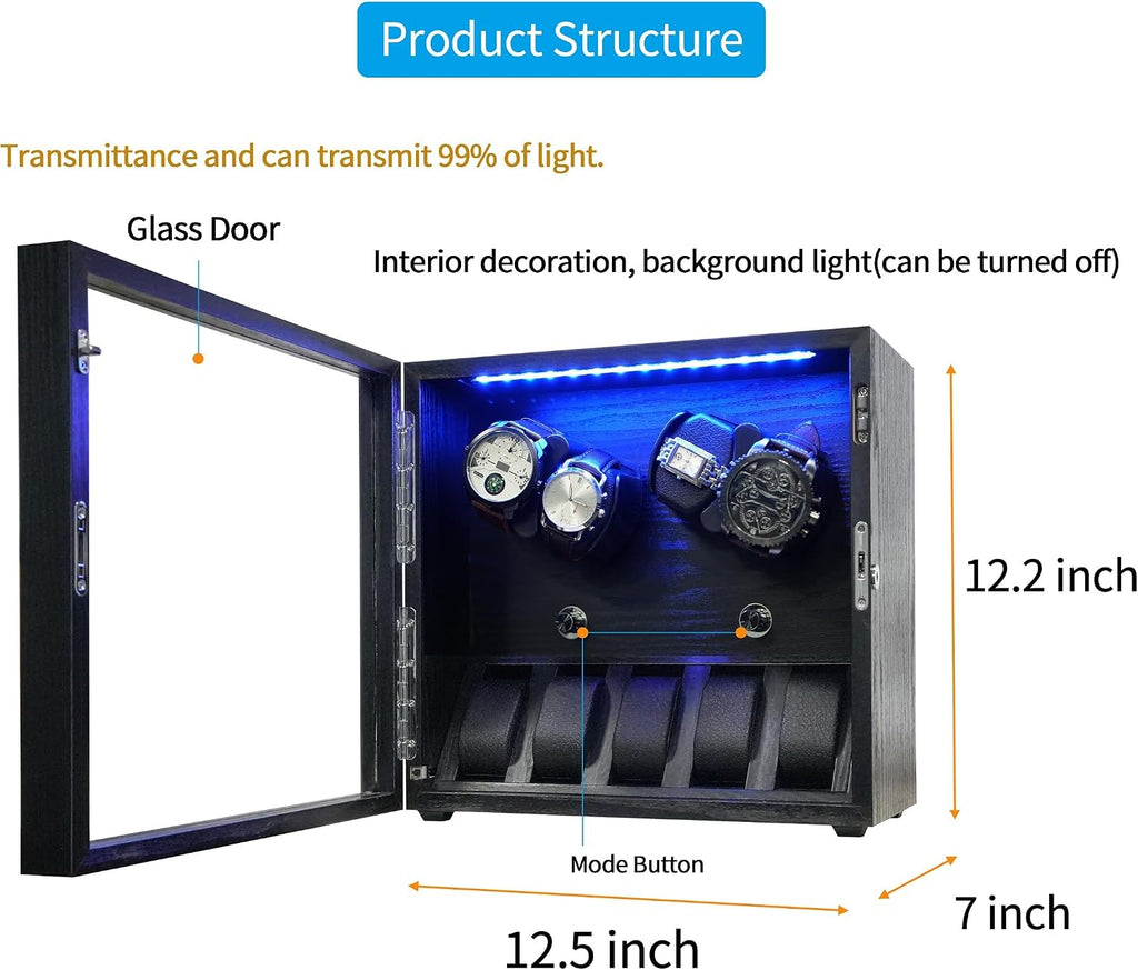 Oryx Watch Winder for 4/6/9/12 Automatic Watches, Rotating Watch Case | Watch Rotator 5 Rotation Modes Setting Extra