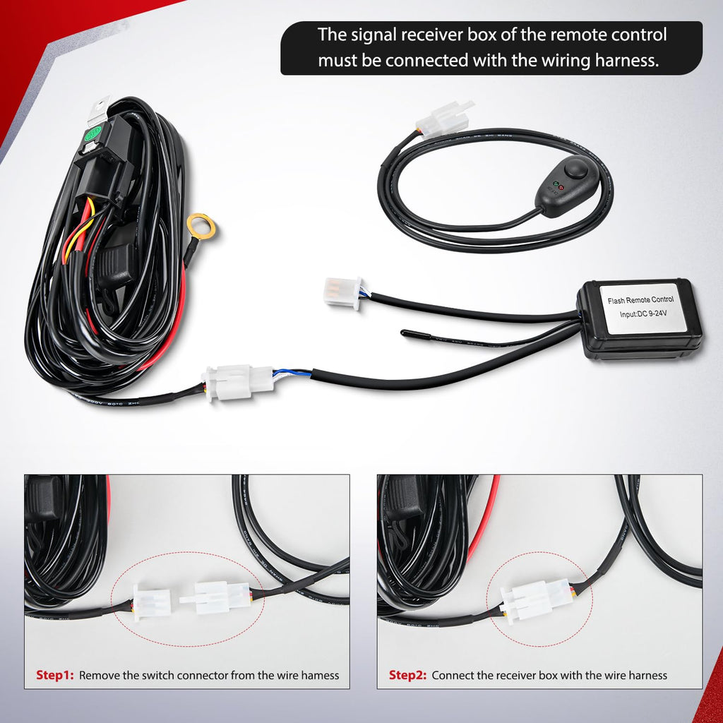 Nilight 16AWG Remote Wiring Harness Wireless Strobe Switch 12V 15A 2Leads