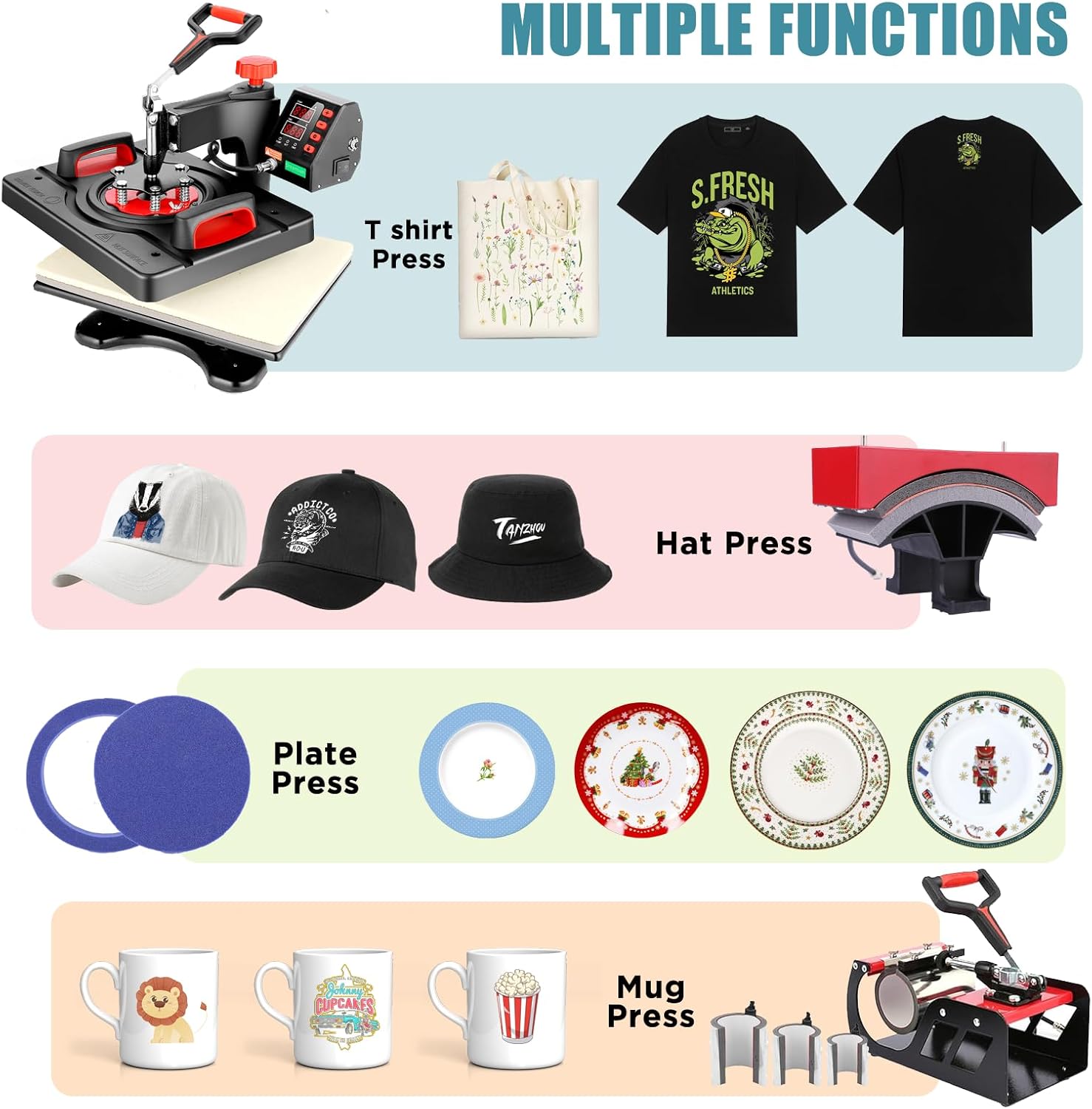 Upgraded 8 in 1 Heat Press Machine 12x15 Inch Heat Transfer Machine w/Tumbler Press 360-Degree Swing Away