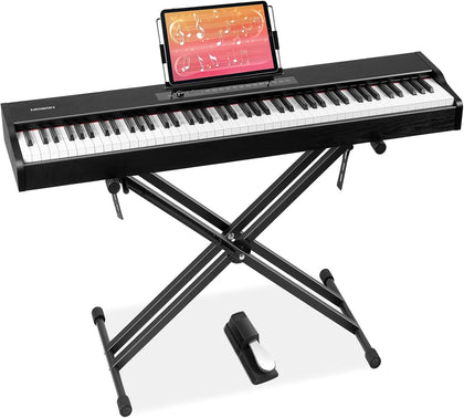 MOSEN Digital Piano 88-Key Weighted Keyboard with Hammer Action, Portable Electric Piano Set with X Stand, Recording