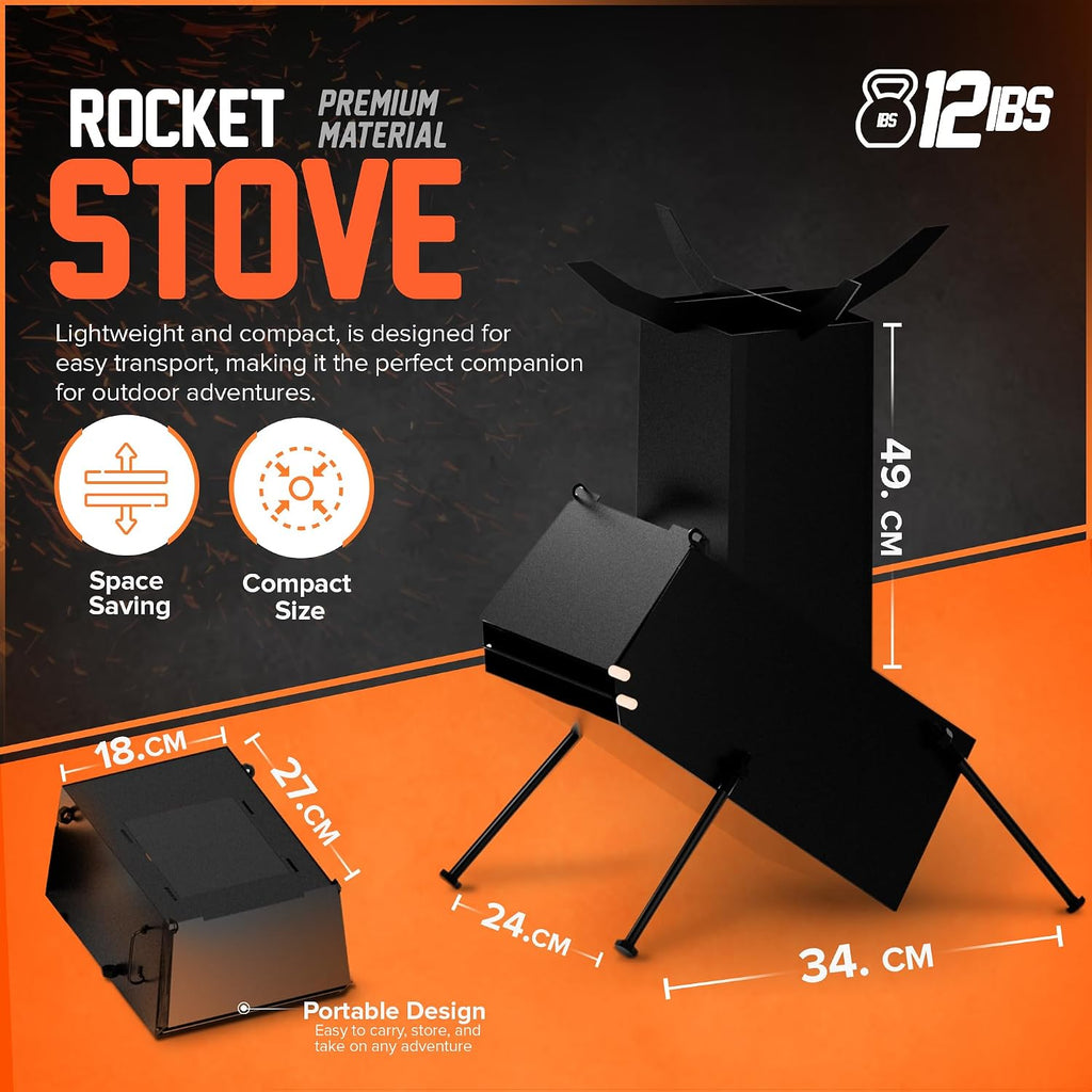Rocket Stove for Camping Heavy Duty Wood Burning Stove with Adjustable Legs, Portable Wood Burning Fire Camping