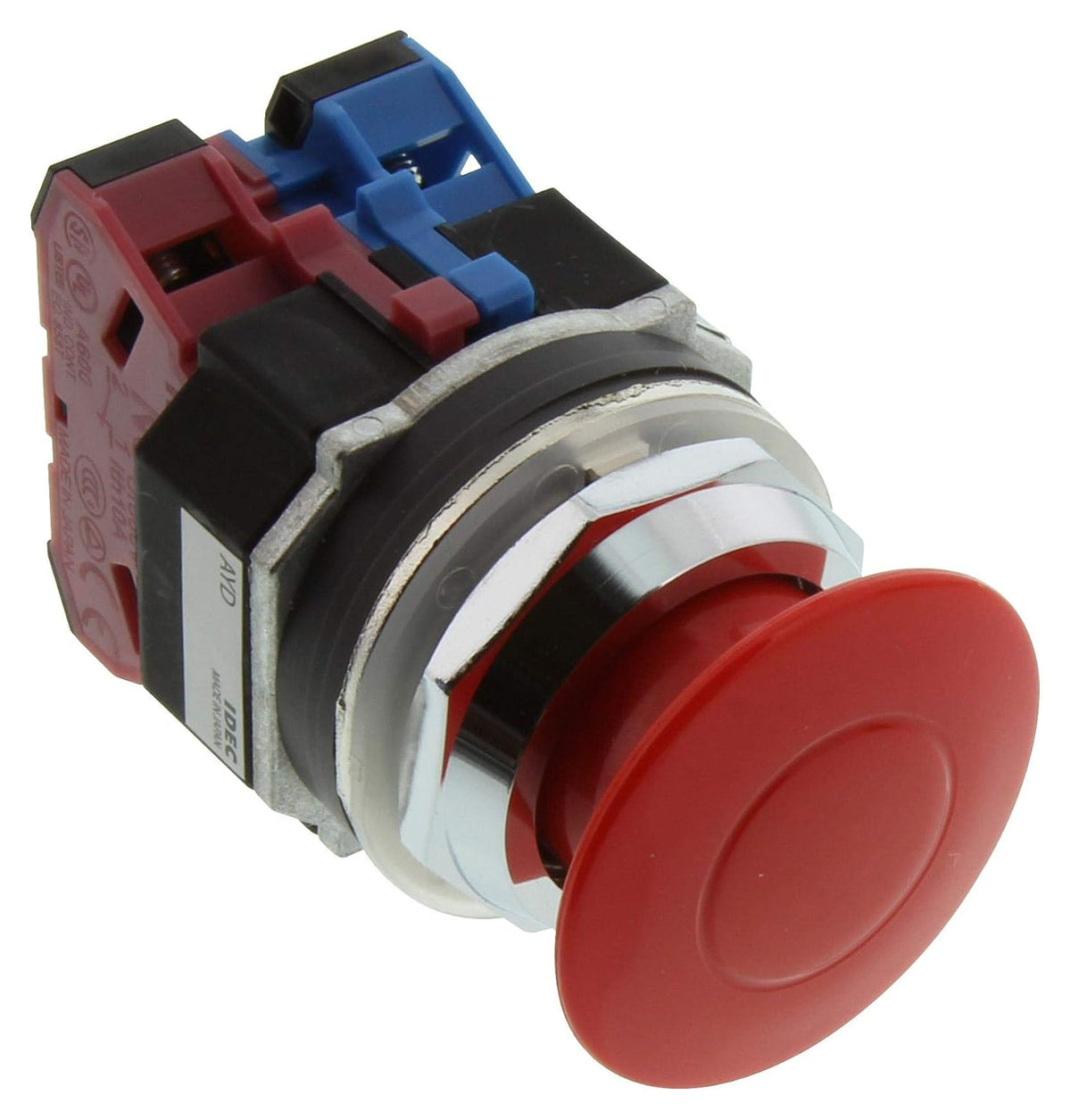 IDEC - AYD311NUR - Emergency Stop Switch, SPST-NC, SPST-NO, Push-Pull, Screw, 10 A, 110 V, 24 V