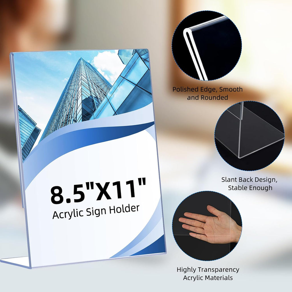 12 Pack Acrylic Sign Holder 8.5 x 11, Clear Plastic Display Stands for Tabletop, L-Shape Acrylic Stands for Flyers