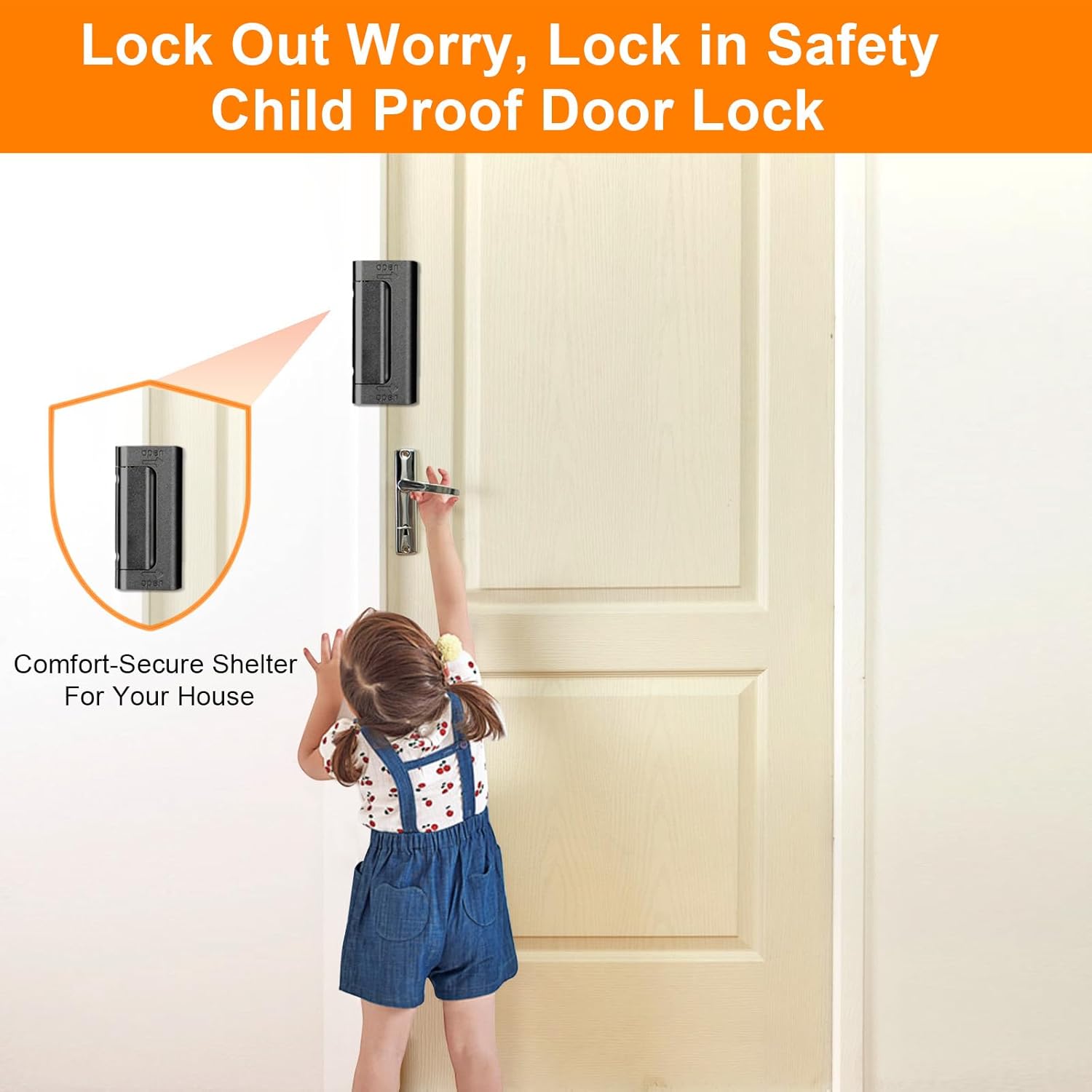 Home Security Door Reinforcement Lock, Upgraded Front Door Locks for Kids Safety Withstand 800 lbs, Child Proof Door