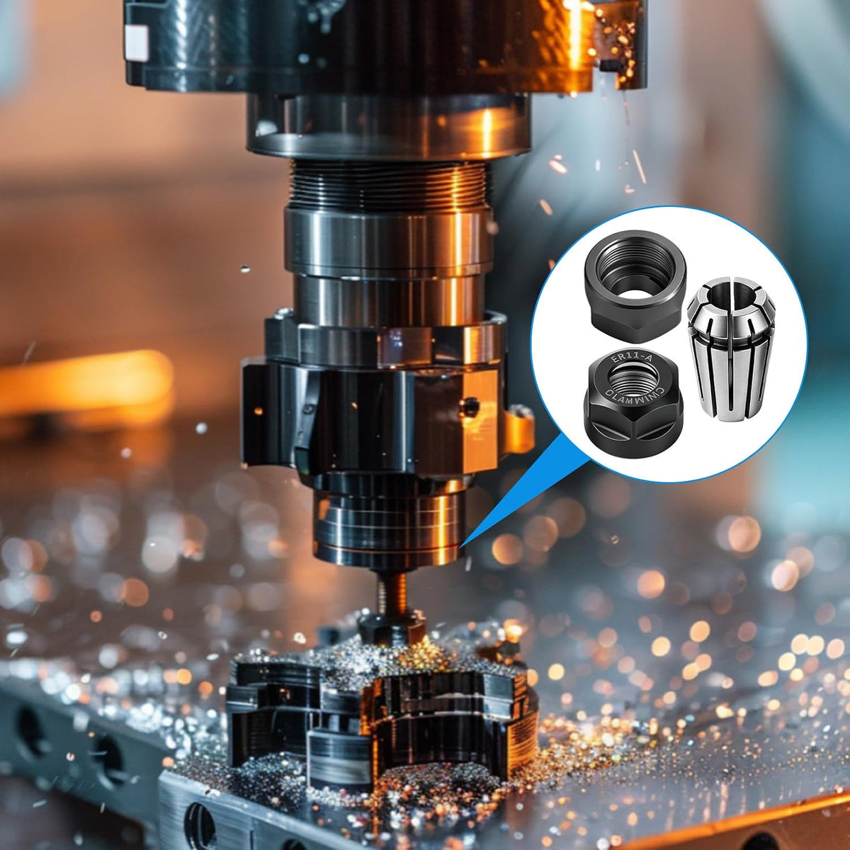 ER11 Collet Set, 9 Pcs Spring Collet Nut with Er11 1/4'' Collets and Clamping Nut Precision Spring for Engraving Machine Milling Lathe Tool