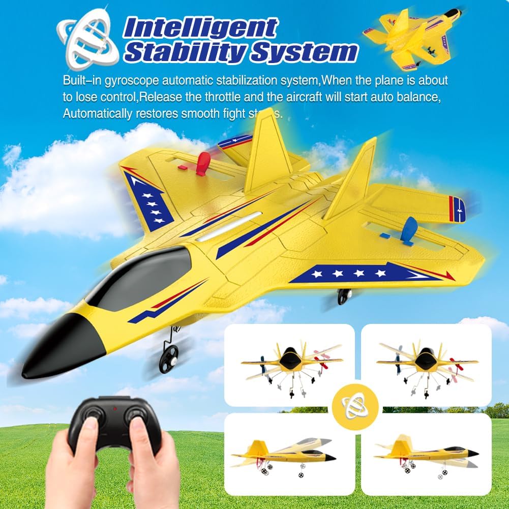 F22 2.4GHz RC Jet, Gyro Airplane with 2 Batteries for Beginners | Built-in gyro stabilization for stable flight, LED