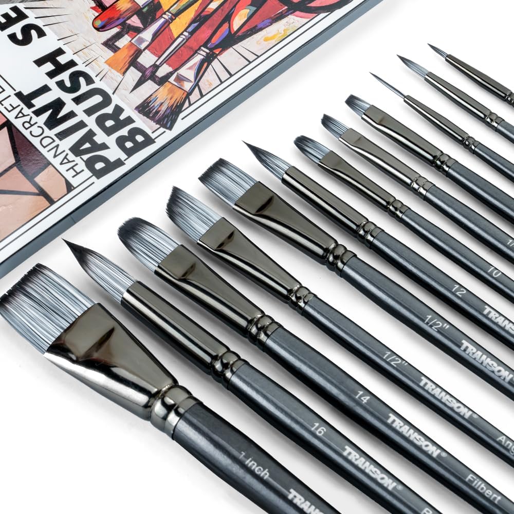 Artist Paint Brush Set of 12 for Watercolor Acrylic Gouache Oil and Tempera Painting