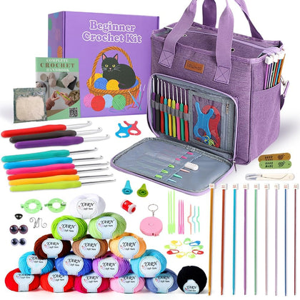 Crochet Kits for Beginner Adults, All Inclusive Crochet Set with 9 Size Crochet Hooks, Afghan Crochet Needles