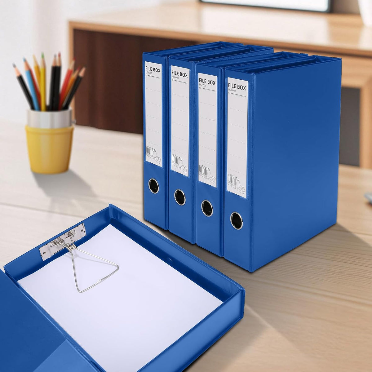 6 Pack A4 Storage File Boxes Plastic Archives Cases with Clip,Blue