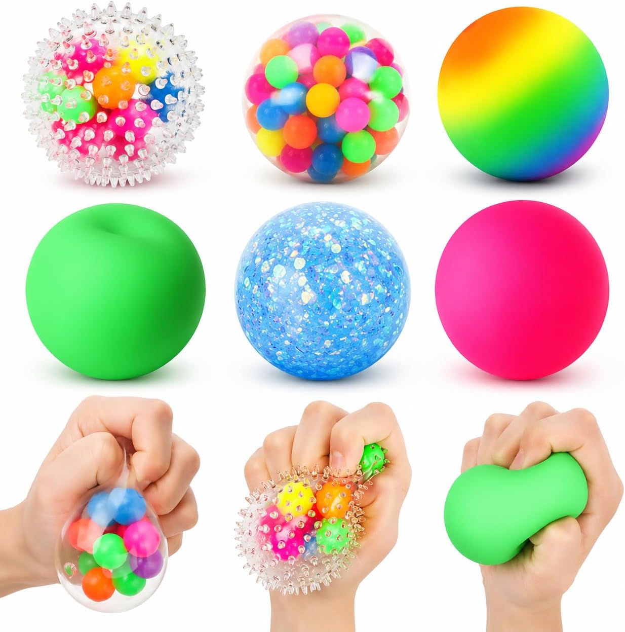 6 Set Squishy Sensory Stress Squeezing Balls for Adults | Sensory Calming Tool to Relieve Nervousness, Vent Mood and