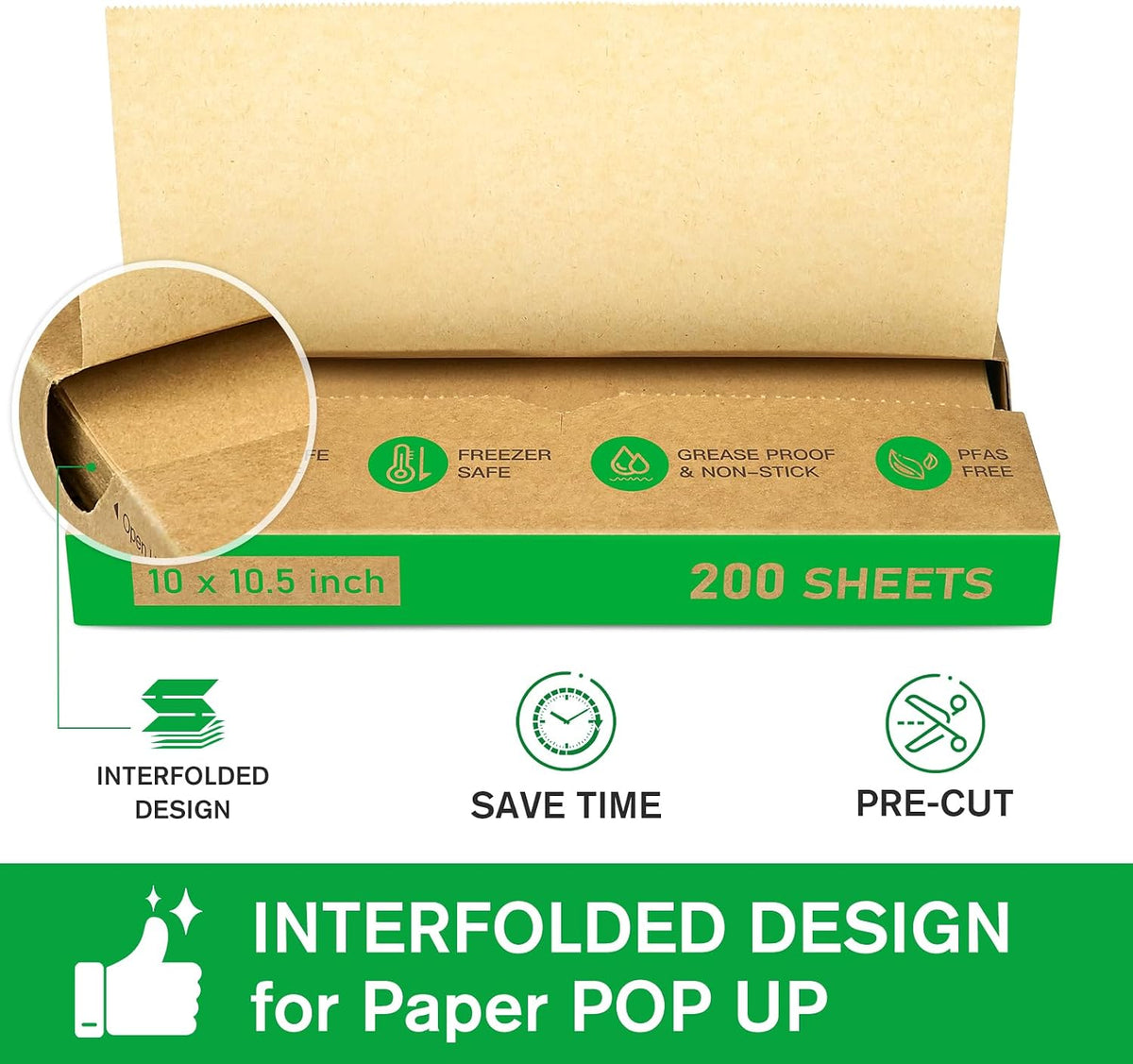 Precut POP UP Deli Paper Sheet, 200 Pack, 10" x 10.5", Kraft
