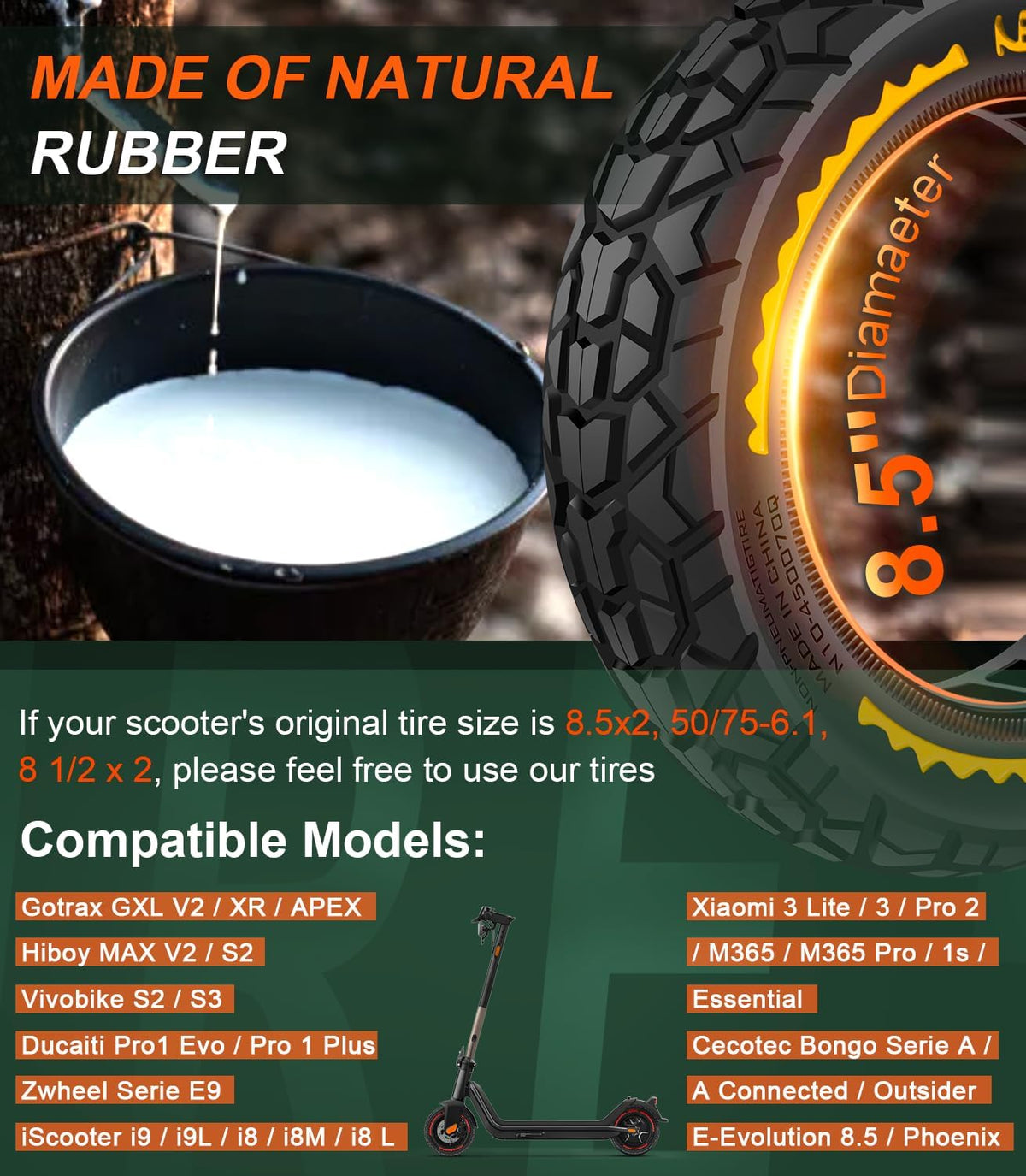 BANGTING 2PCS Upgrade 50/75-6.1 Scooter Off-road Solid Tires, 8.5x2 inches Tires Tubeless for Gotrax GXL V2/XR/APEX, 8 1/2 x2 Tire Replacement for Hiboy S2, Xiaomi 3 Lite/3/Pro 2/1s/M365
