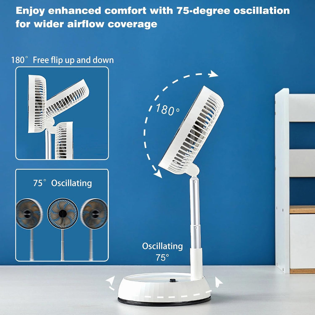 Portable Oscillating Pedestal Fan, 8 inch Foldable Standing Fan,7200mAh Rechargeable Battery USB Table Fan, Height