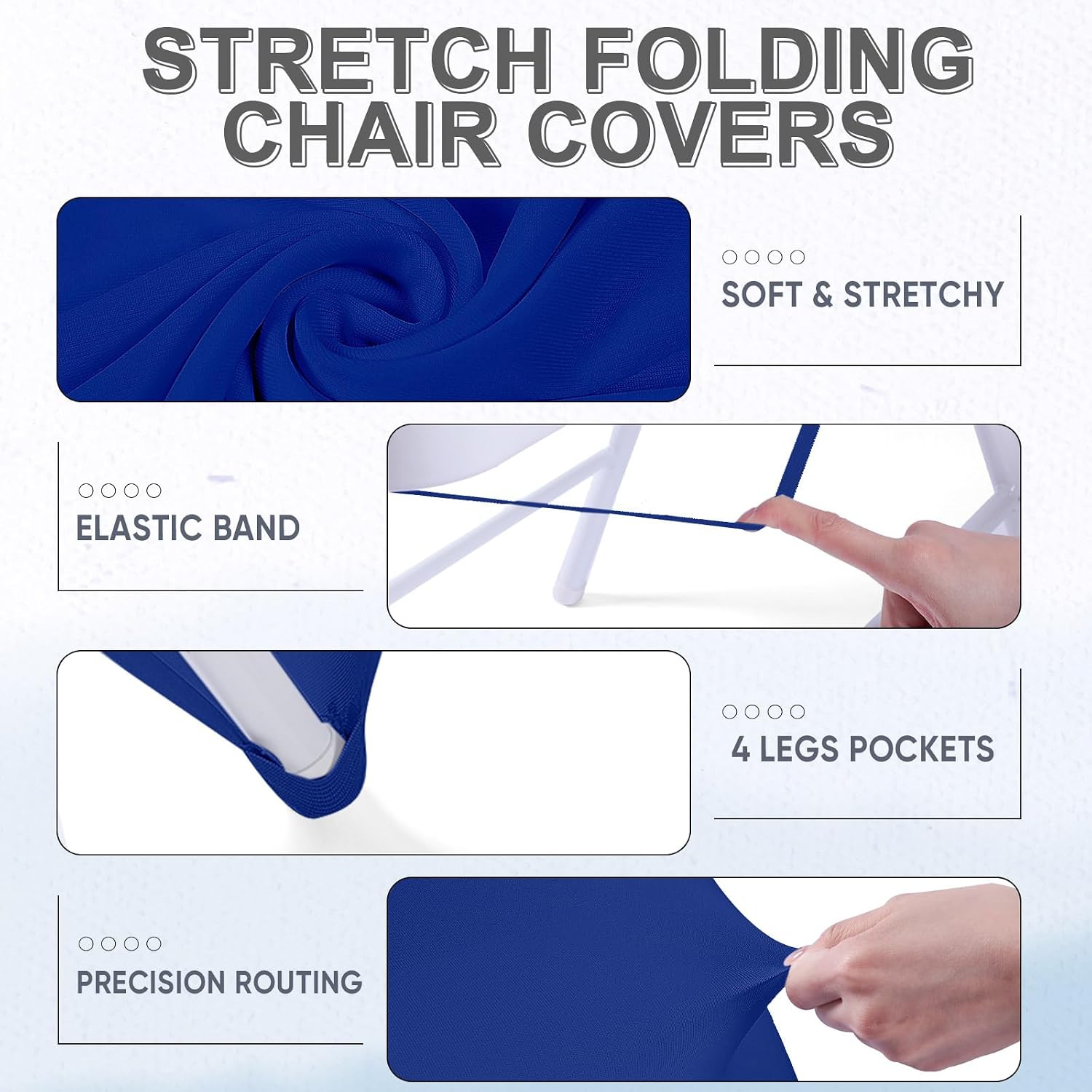 50 Pcs Folding Chair Cover Set, Royal Blue, Silver