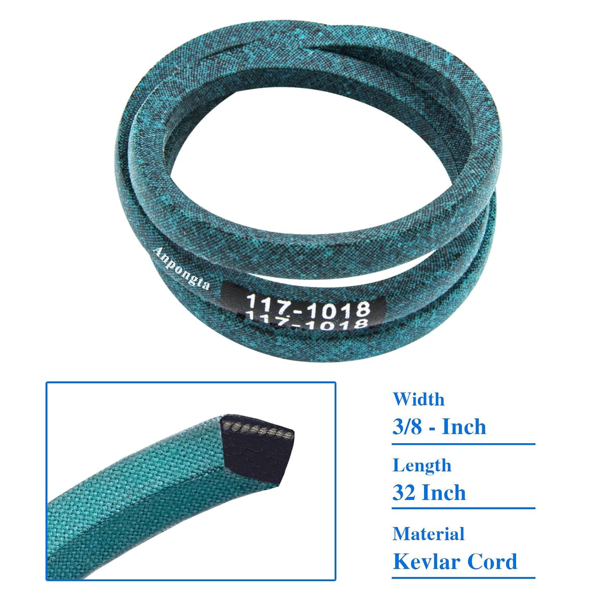 117-1018 V-Belt Replacement for Toro 22 inch Recycler Drive Belt 20339, 20370, 20371, 20377, 20378, 20379 Lawn Mower, Replaces 117-1018 Toro Belt (3/8" x 32" V-Belt, Kevlar Cord)