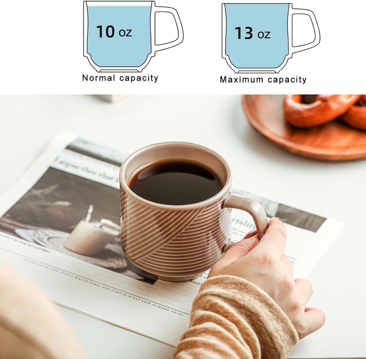 Stackable Coffee Mugs Set of 4, Microwave Safe 13 oz Multicolor