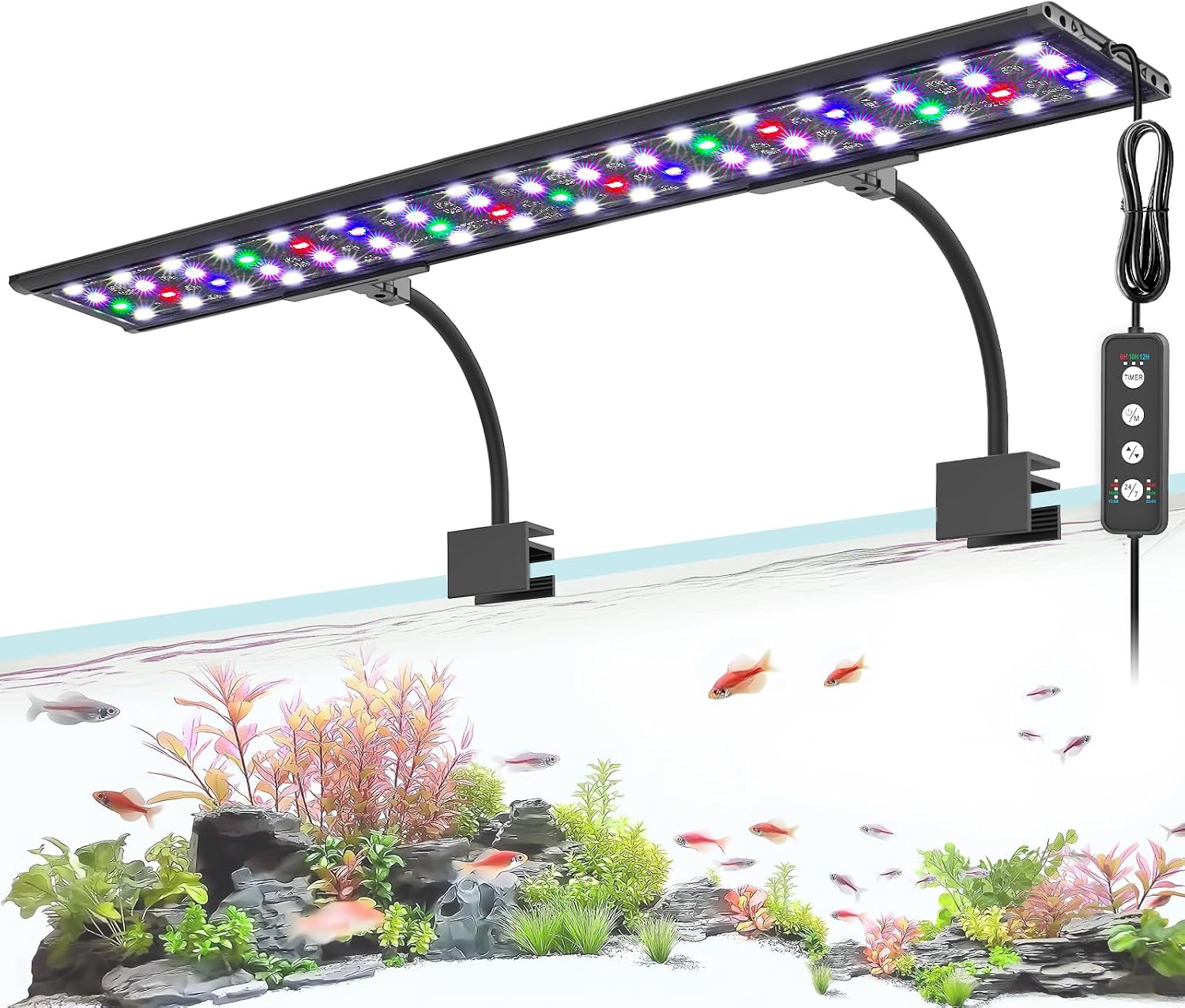 Clip On Aquarium Light, 24/7 & DIY Mode Full Spectrum Fish Tank Light | Adjustable Timer & Brightness, Memory