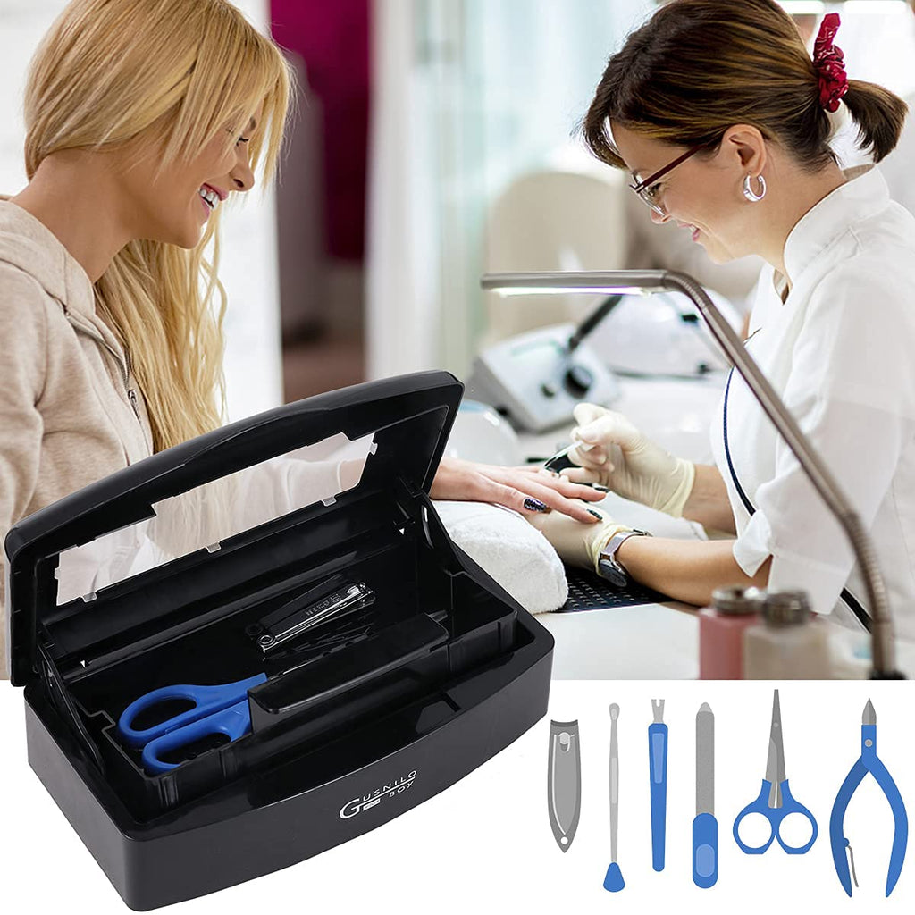 Nail Tool Sterilizer Box Plastic Disinfectant Container Disinfectant Tray for Nail Tools, Tweezers, Hair Salon, Spa