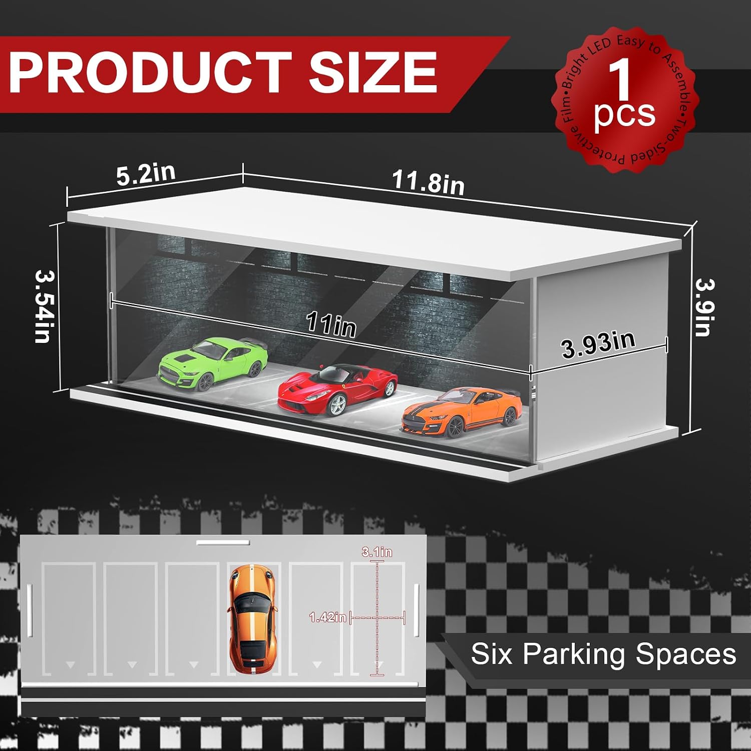 1/64 Scale Diecast Display Case for Hot Wheels Matchbox Model Cars | Handy Series Use, Bright LED Light, Stackable