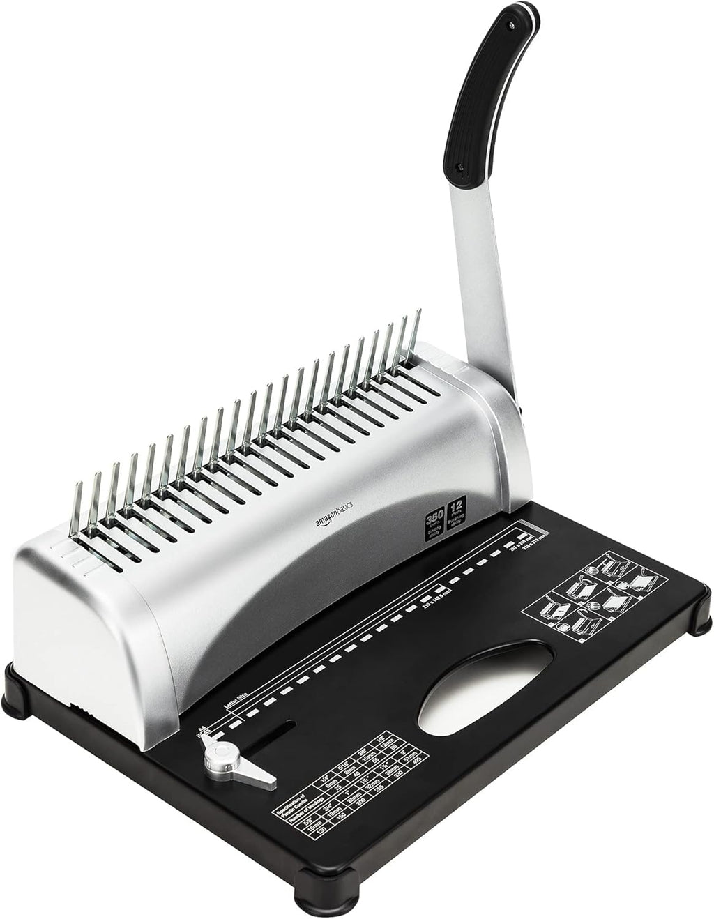 Comb Binding Machine, 350 Sheets Capacity, Punches 12 Sheets, for Paper Sizes A5(15 holes)/Letter(19 holes)/A4(21