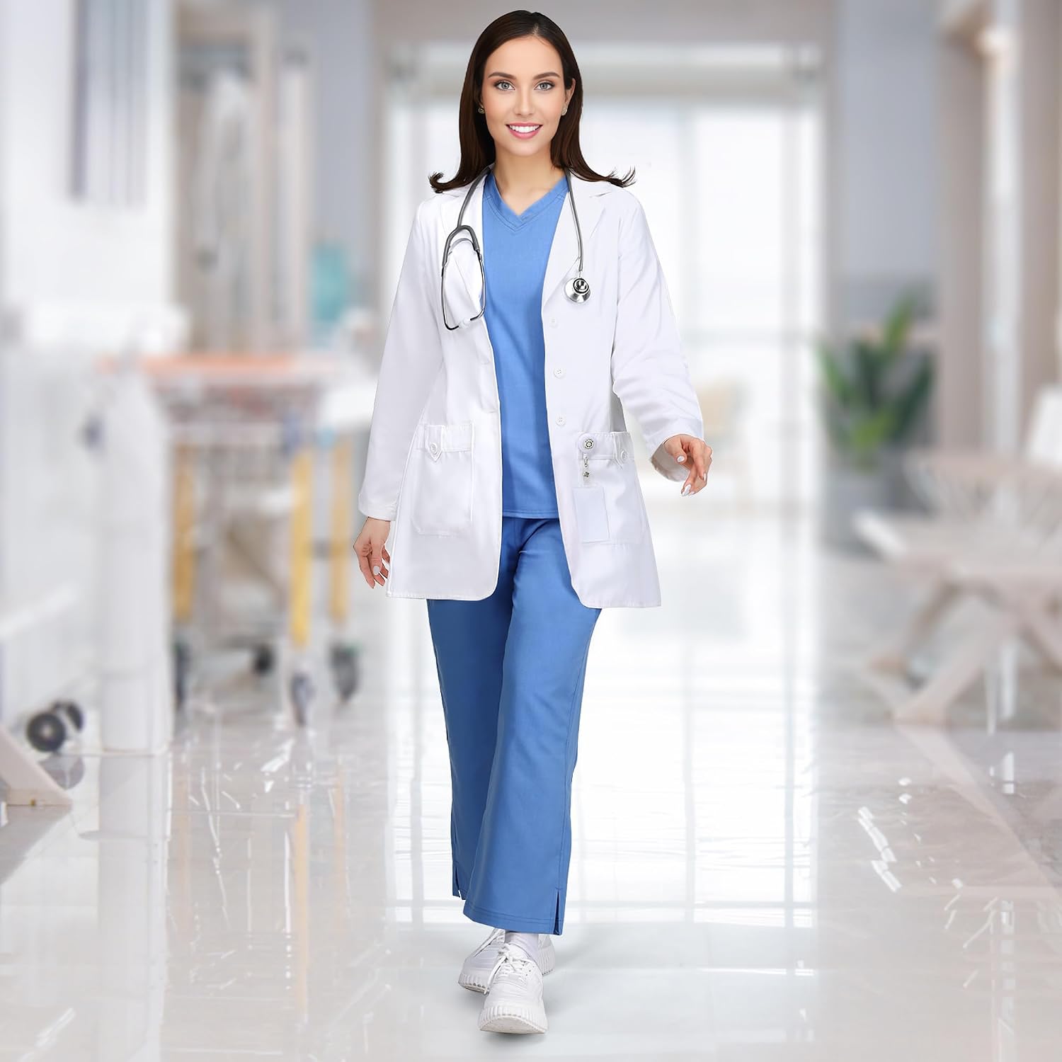 Medical Lab Coat Button-Front Long Sleeve for Classroom Lab & Healthcare