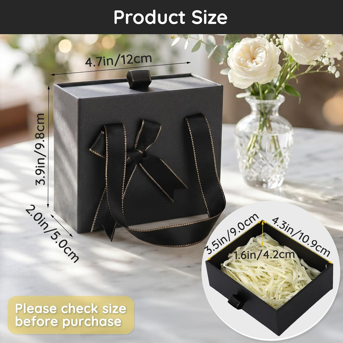 2pcs 4.7x3.9x2'' Small Gift Boxes for Men, Black Gift Card Box
