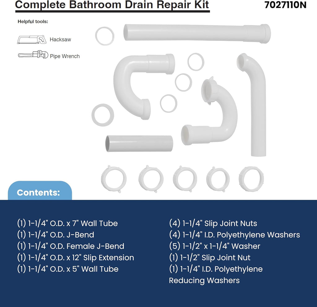 PlumbCraft 15-Piece Bathroom Sink Drain Repair Kit, Universal Fit | Fits Most Sinks, Wall or Floor Install, Includes