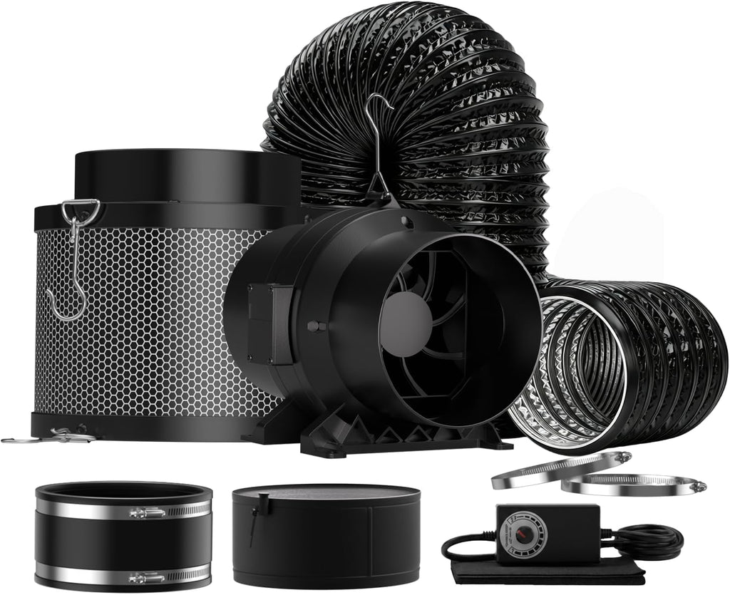 6 Inch Inline Duct Fan and Carbon Filter Kit, 210 CFM Grow Tent Ventilation System with Variable Speed Controller