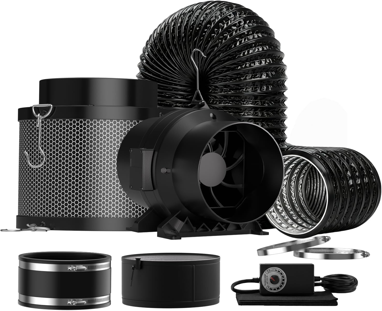 6 Inch Inline Duct Fan and Carbon Filter Kit, 210 CFM Grow Tent Ventilation System with Variable Speed Controller