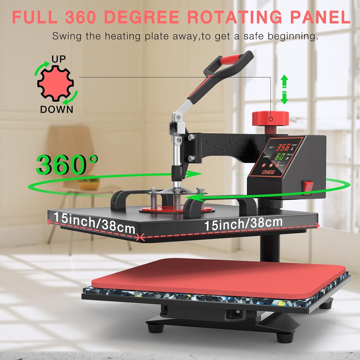 Heat Press Machine 5 in 1 Combo Heat Press 15 x 15 Inch Heat Transfer Machine 360-Degree Swing Away Digital Shirt