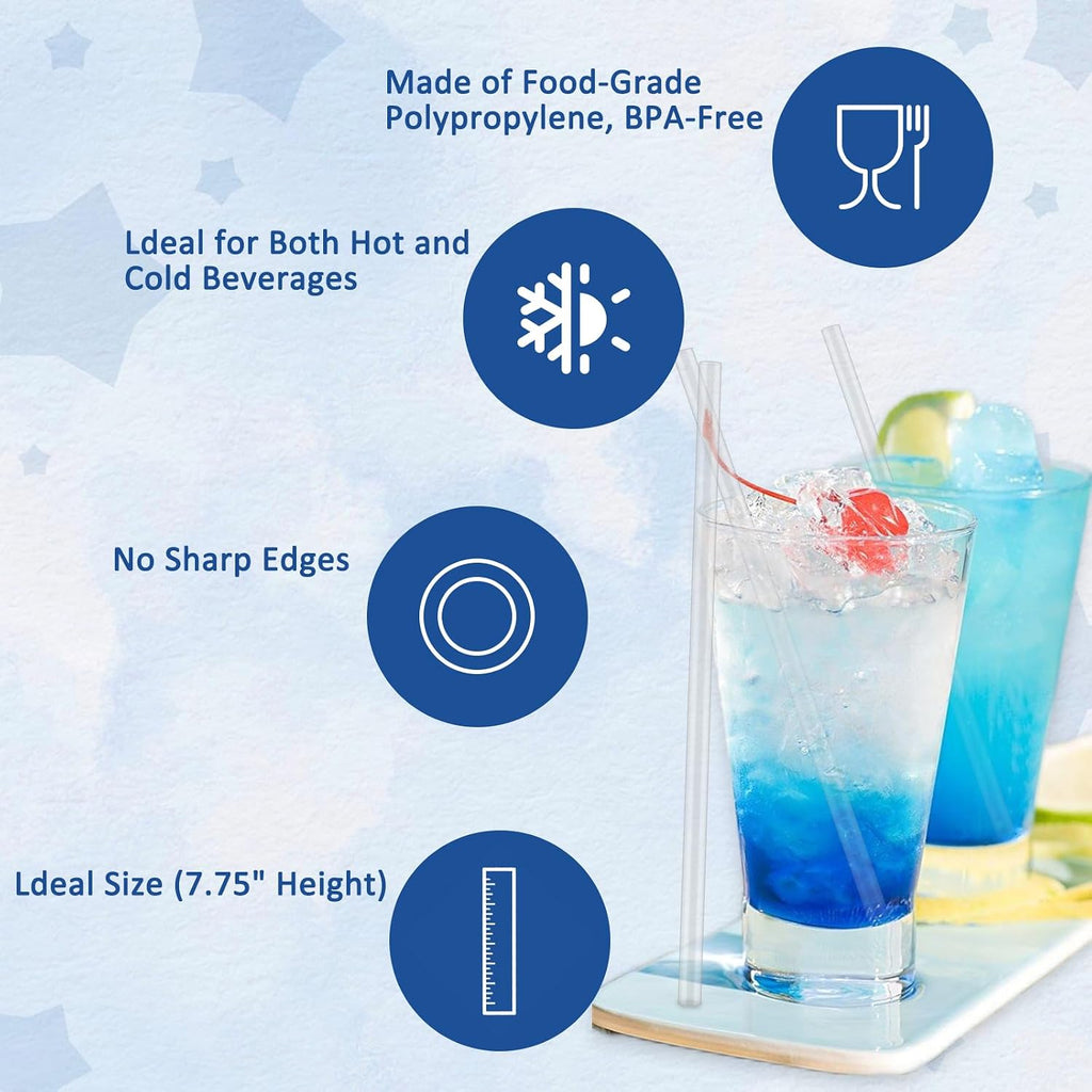 300 PCS Clear Plastic Drinking Straws, 7.75 Inch, Disposable, BPA-Free